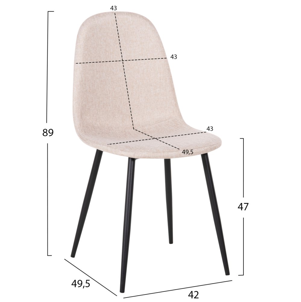 DINING CHAIR ECRU FABRIC & BLACK METAL LEGS 42x49,5x89Hcm