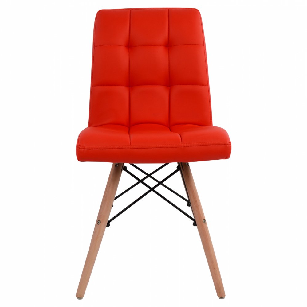 Design Stuhl ROSA mit Massivholz Beinen und Kunstleder, in Rot