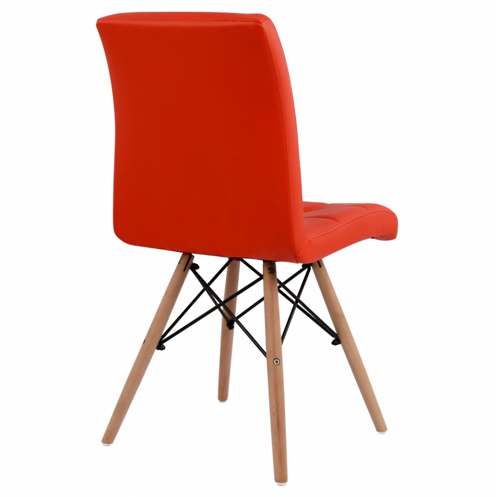 Design Stuhl ROSA mit Massivholz Beinen und Kunstleder, in Rot