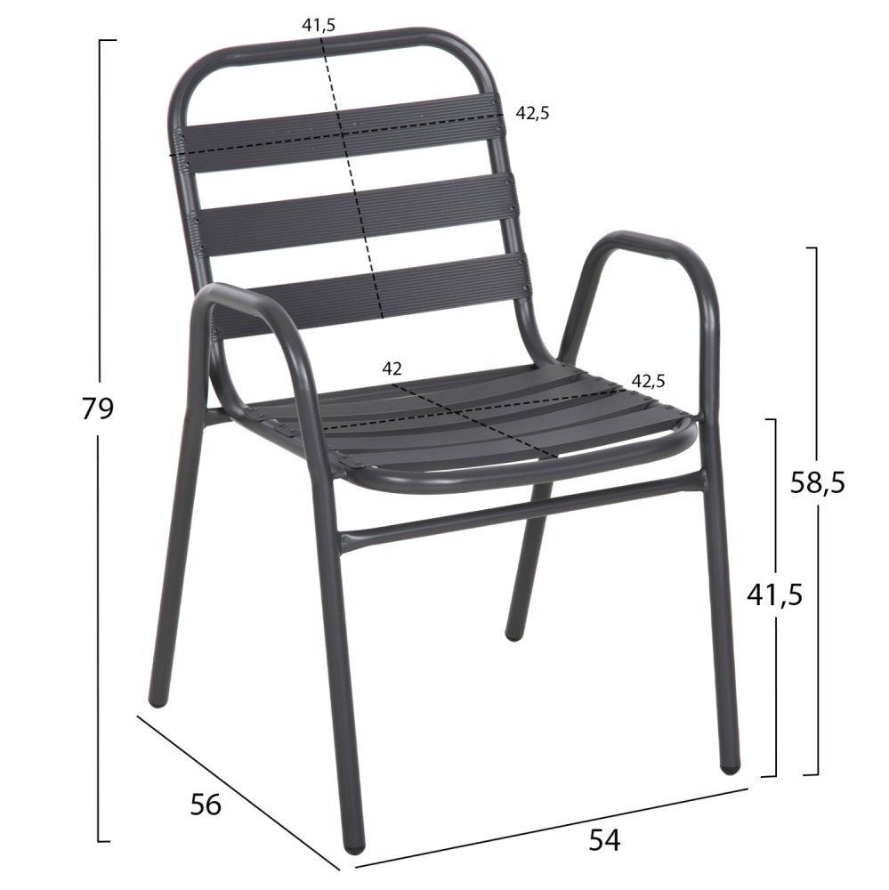 STUHL METALLRAHMEN-RÜCKENLEHNE & ALUMINIUM-SITZ-GRAU