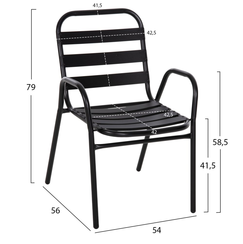 STUHL METALLGESTELL, SITZ UND RÜCKENLEHNE AUS ALUMINIUM, SCHWARZ, 54 x 56 x 79 Hcm