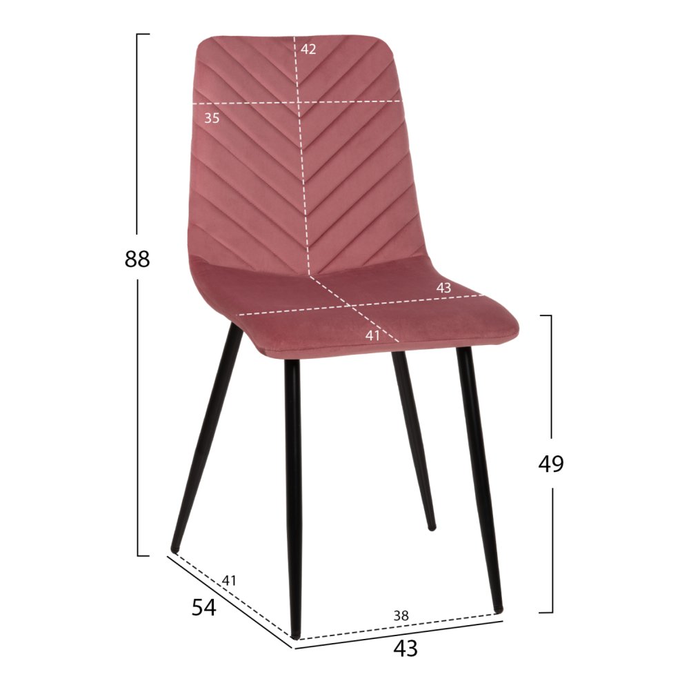 STUHL LATRELL AUS ROSE SAMT MIT SCHWARZEN METALLBEINEN 43x54x88cm