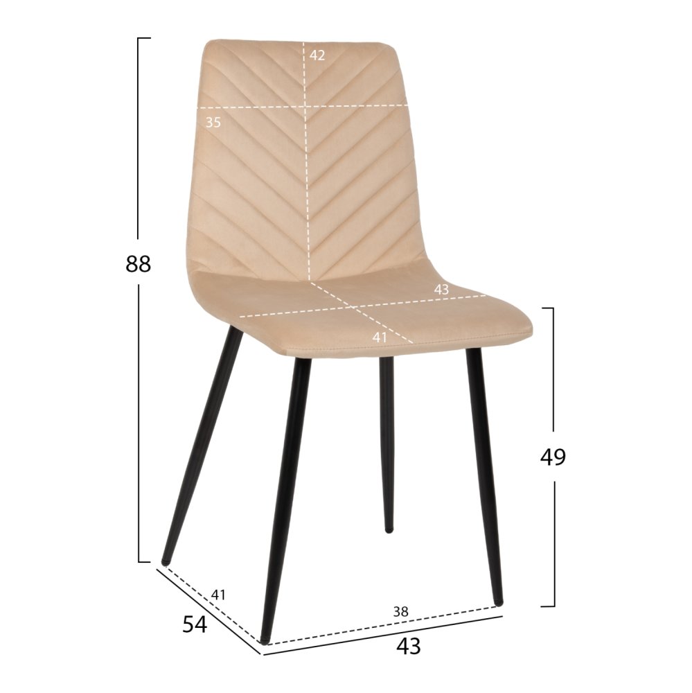 STUHL LATRELL AUS BEIGEM SAMT MIT SCHWARZEN METALLBEINEN 43x54x88cm