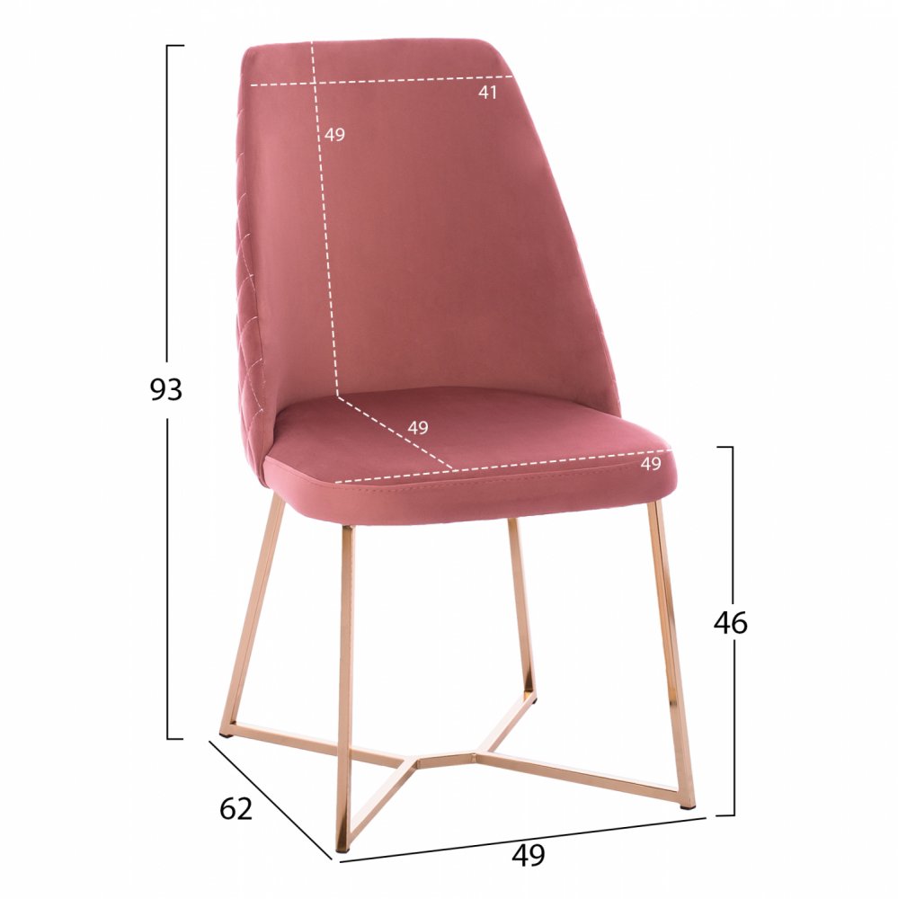 STUHL "ROSALIND" AUS ROSE SAMT MIT METALLGESTELL GOLD 49x62x93 cm