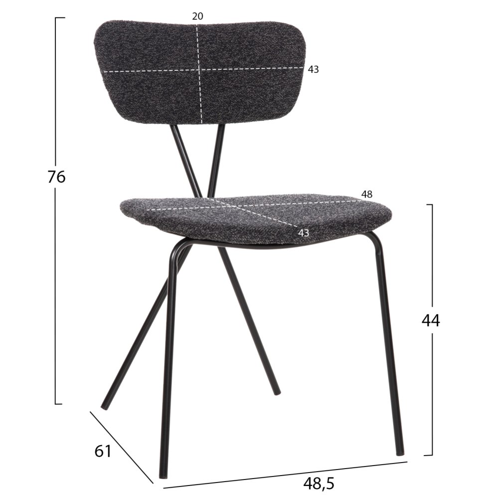 ESSZIMMERSTUHL DORY METALLRAHMEN IN SCHWARZ-STOFF IN DUNKELGRAU 48,5x61x76Hcm