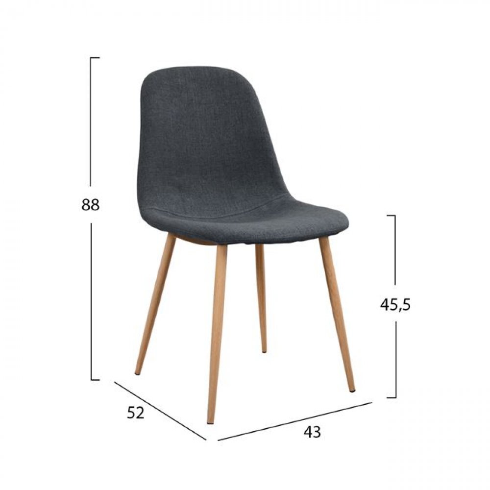 Stuhl "Leonardo" mit grauem Stoff und Metallfüßen