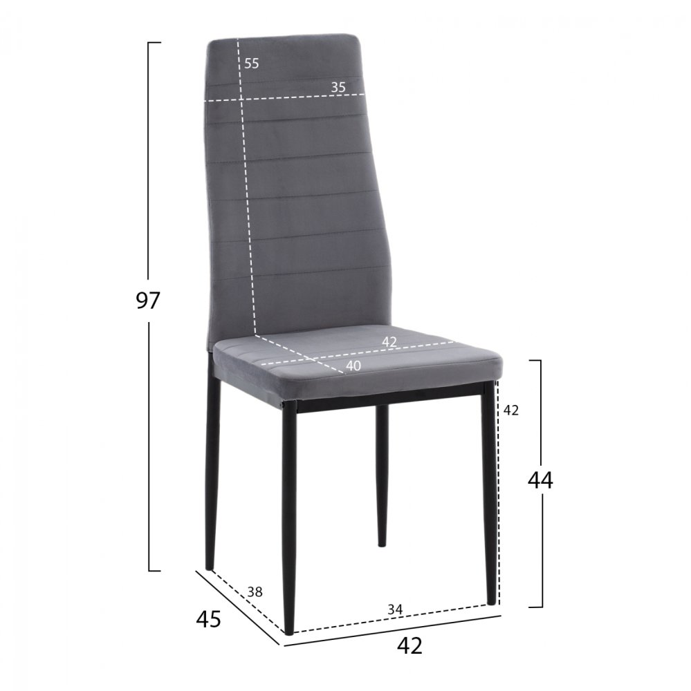 Metallstuhl "Lady" aus grauen Samt mit Metallrahmen