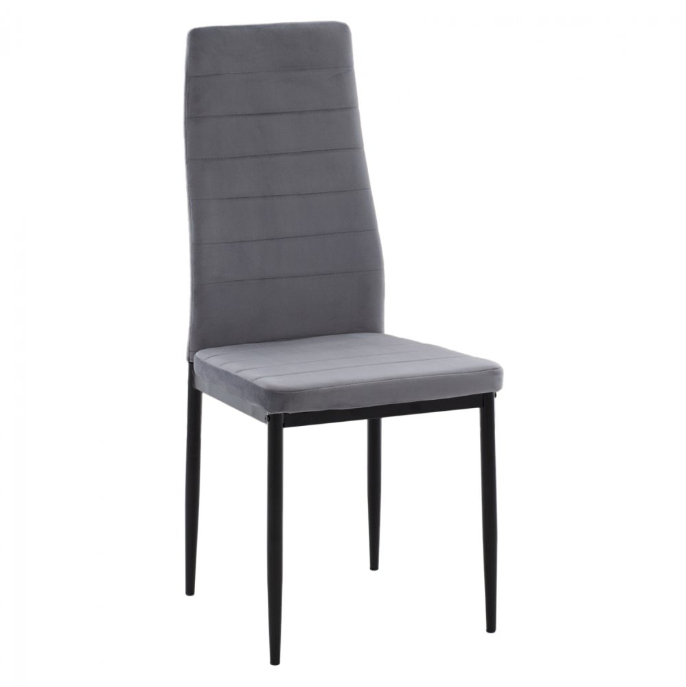 Metallstuhl "Lady" aus grauen Samt mit Metallrahmen