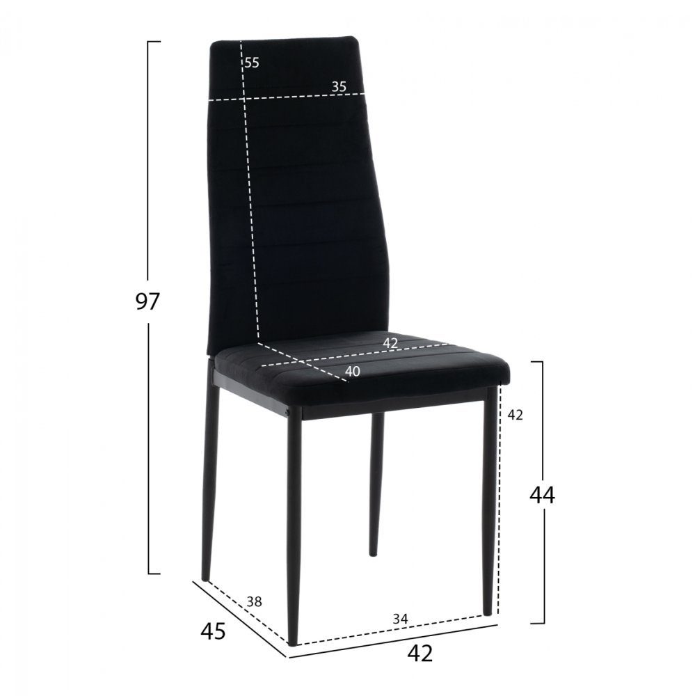 Metallstuhl "Lady" aus schwarzem Samt mit Metallrahmen
