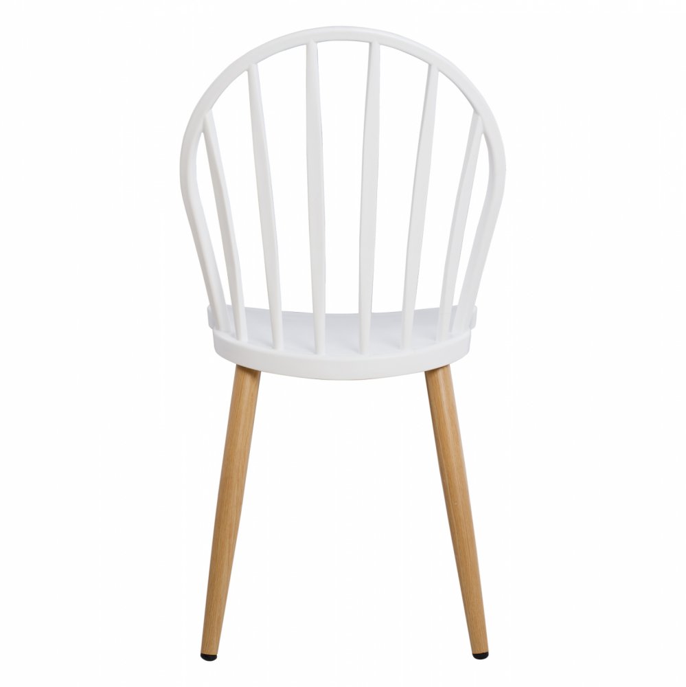 Modern Dining Chair with metal legs in natural wood finish, in white