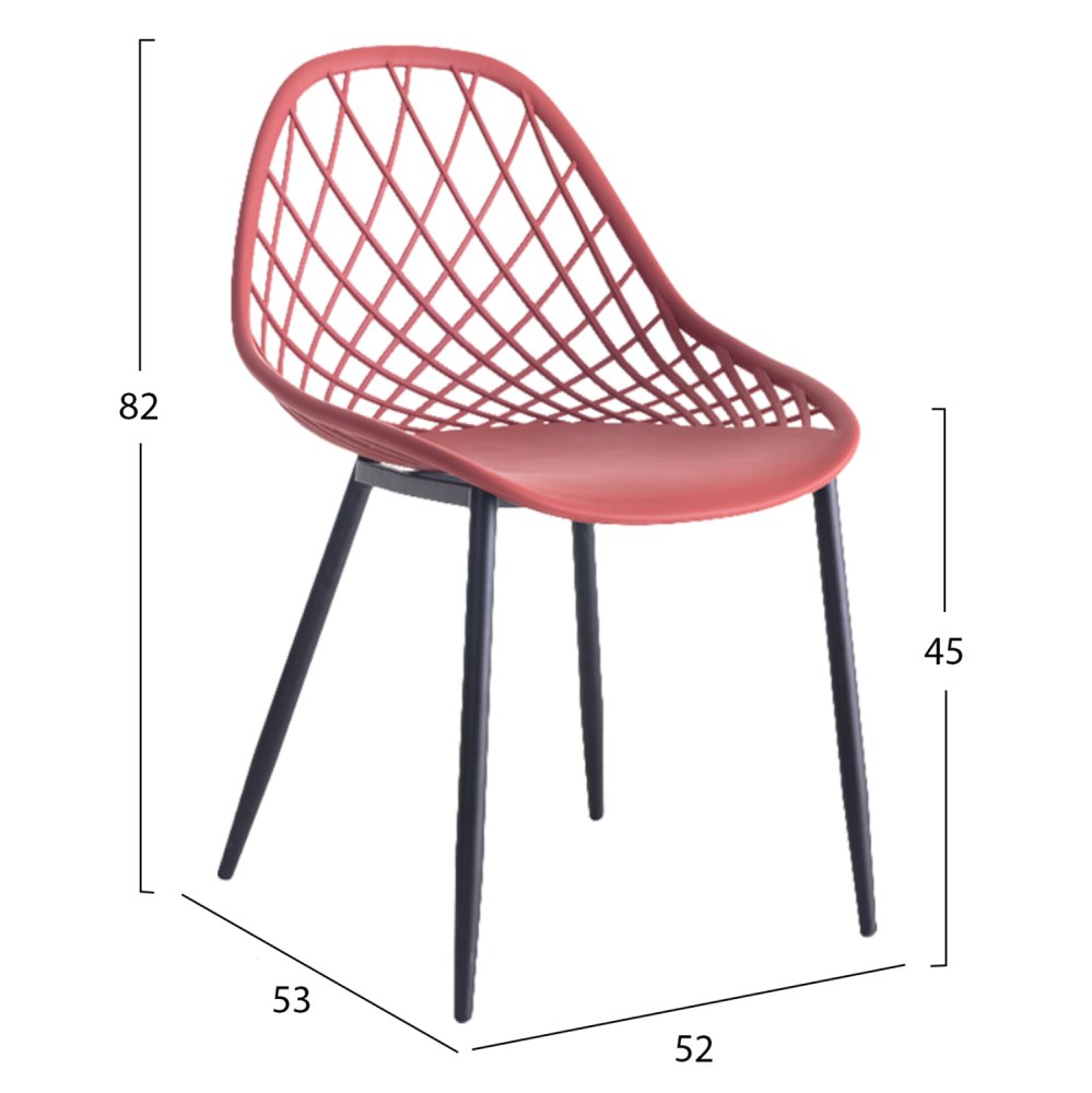 STUHL POLYPROPYLEN IN ROT MIT SCHWARZEN METALLBEINEN 52x53x82 cm