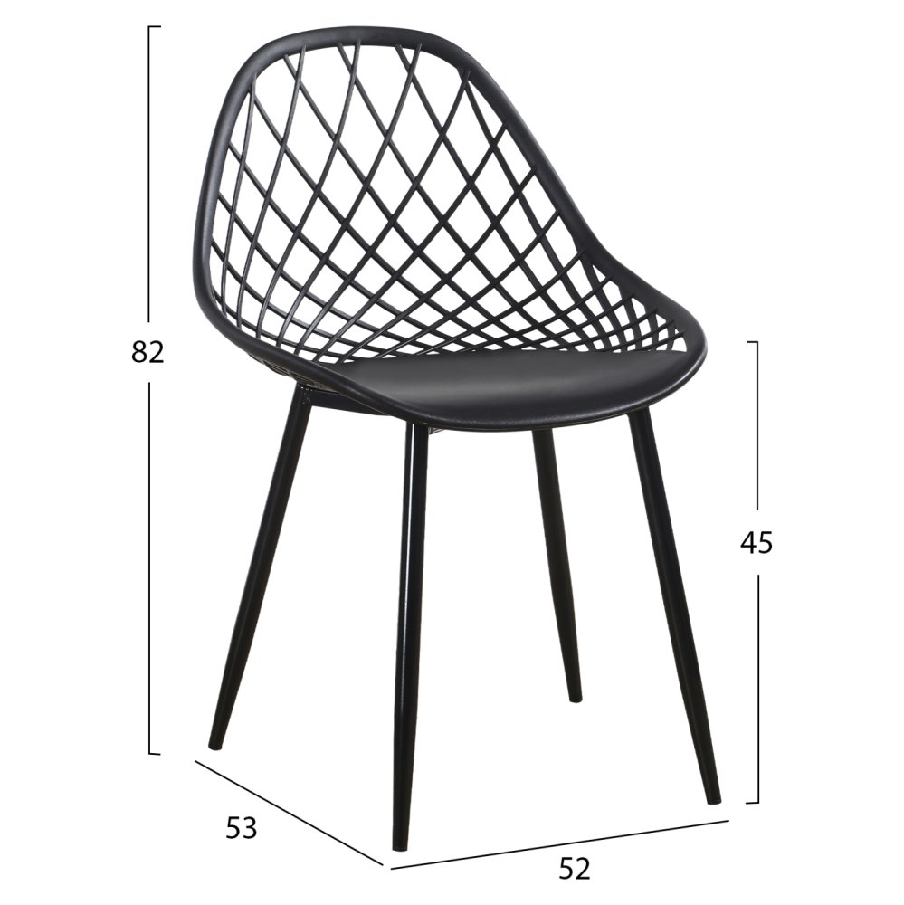 STUHL POLYPROPYLEN IN SCHWARZ MIT SCHWARZEN METALLBEINEN 52x53x82 cm