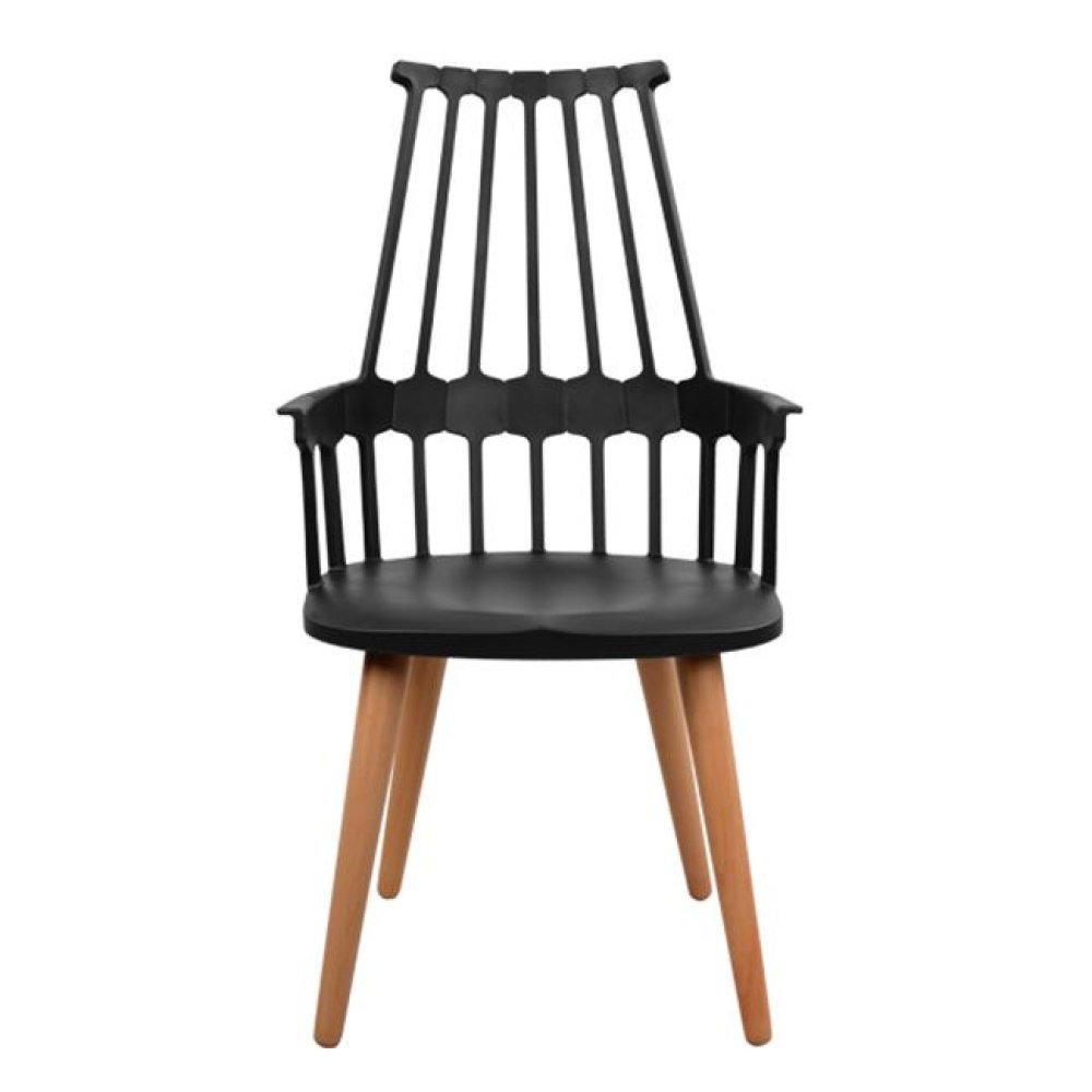 Armchair Yvonne with wooden legs in black
