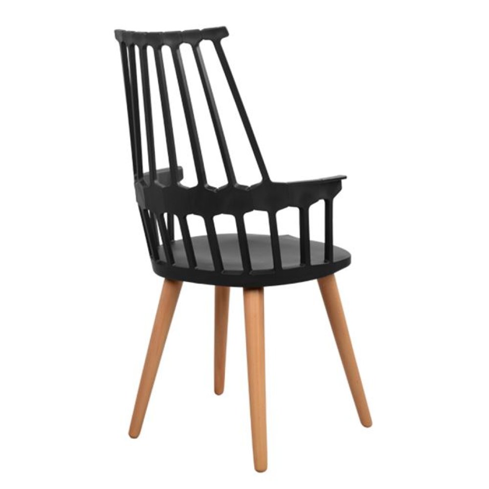 Armchair Yvonne with wooden legs in black