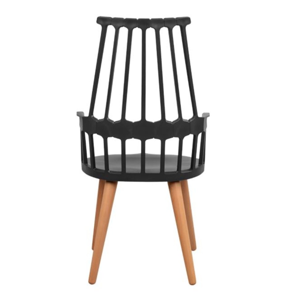 Armchair Yvonne with wooden legs in black