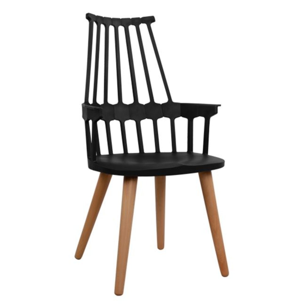 Armchair Yvonne with wooden legs in black