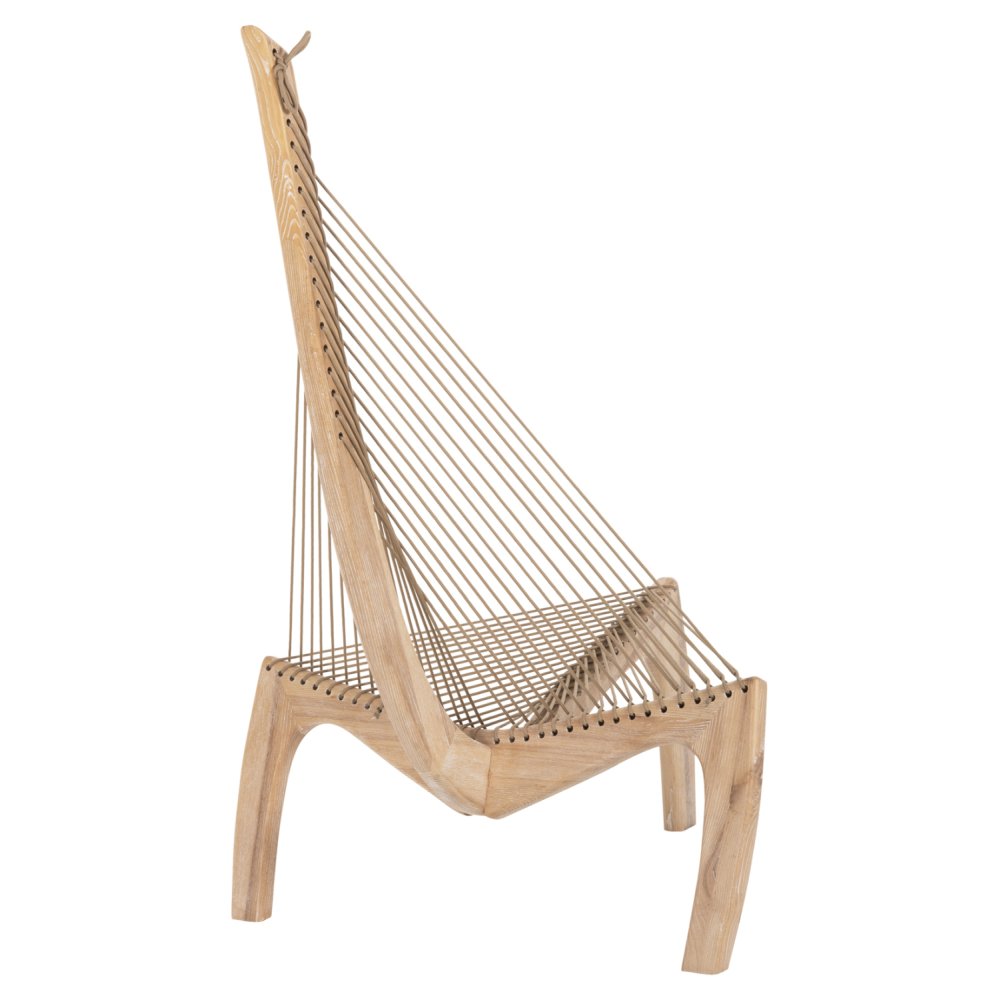 LOUNGE CHAIR HARP ASH WOOD FRAME AND SYNTHETIC ROPE IN NATURAL COLOR 85x101,5x128,5Hcm