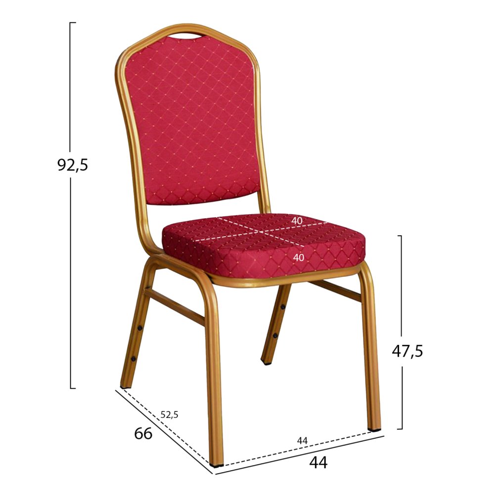 Conference chair catering gold "HILTON" in red fabric 44x61x92 cm.