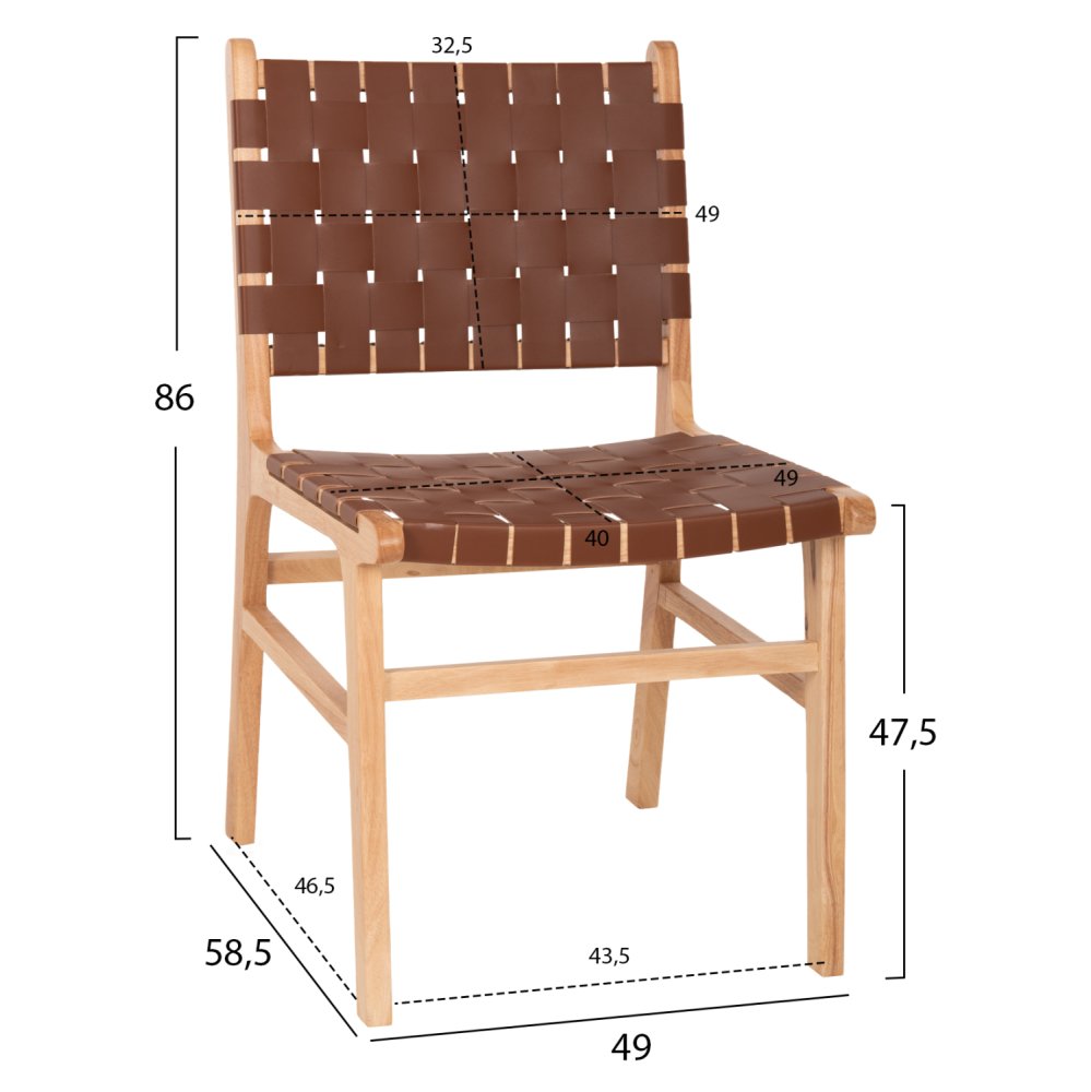STUHL AUS TOON HOLZ MIT PU-LEDER IN BRAUN 49x59x86 cm