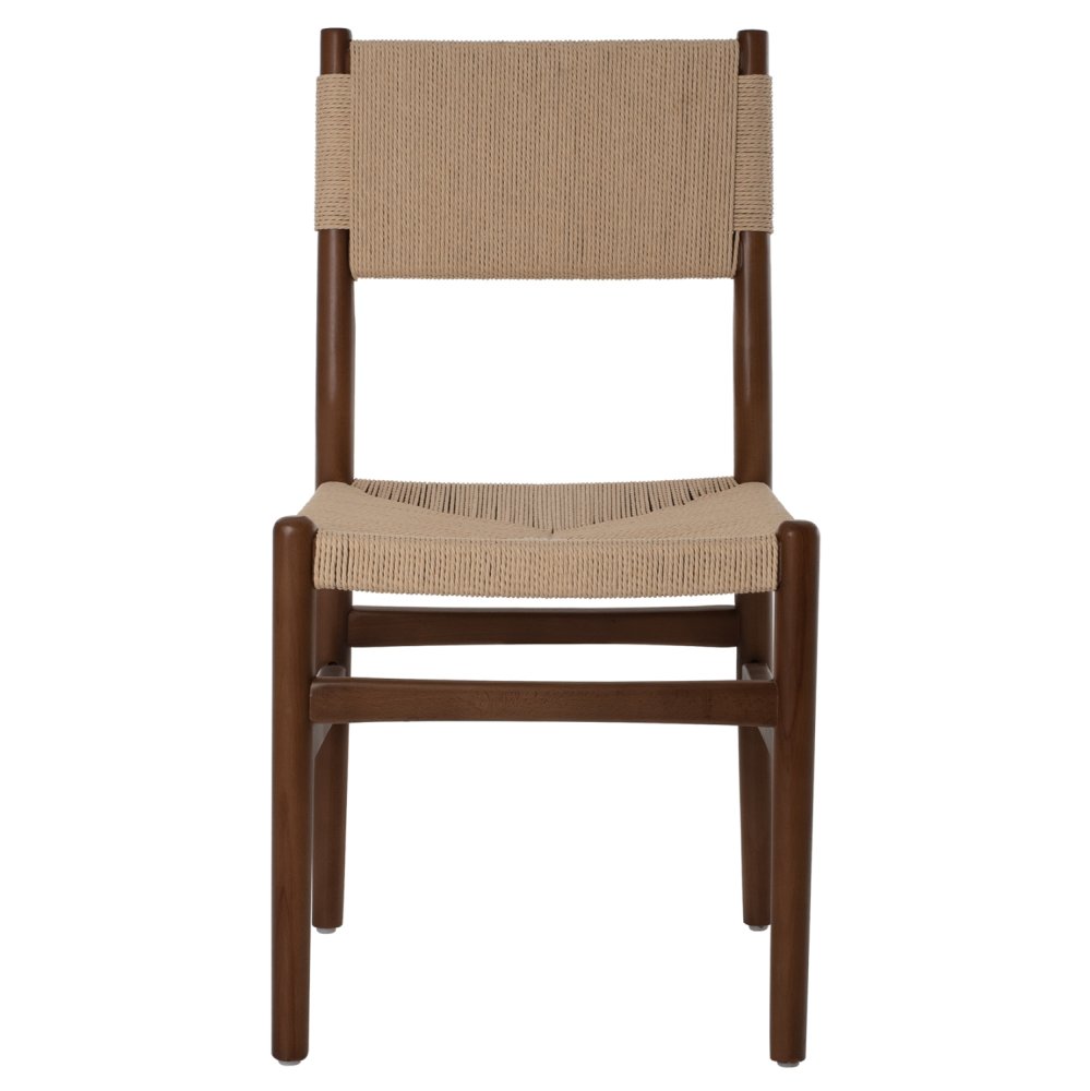 DINING CHAIR BEECH WOOD WALNUT- NATURAL ROPE ECRU 48X52X85Hcm