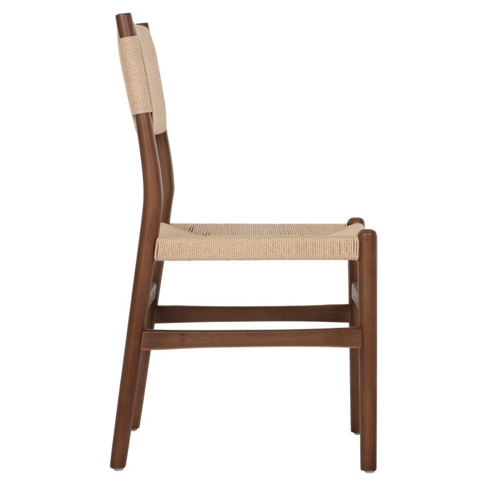 DINING CHAIR BEECH WOOD WALNUT- NATURAL ROPE ECRU 48X52X85Hcm
