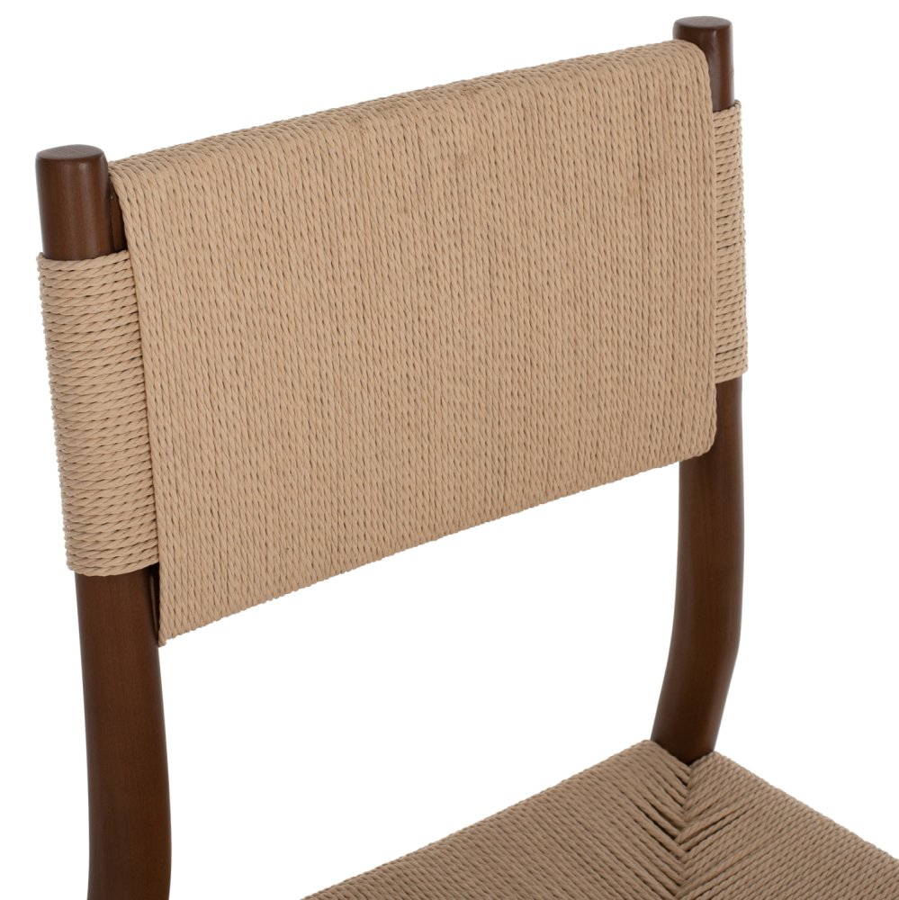 DINING CHAIR BEECH WOOD WALNUT- NATURAL ROPE ECRU 48X52X85Hcm