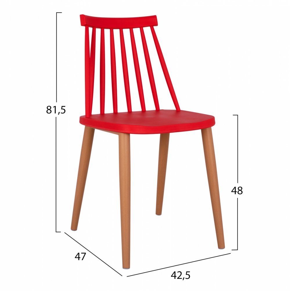 Modern dining chair VANESSA with polypropylene seat, in red