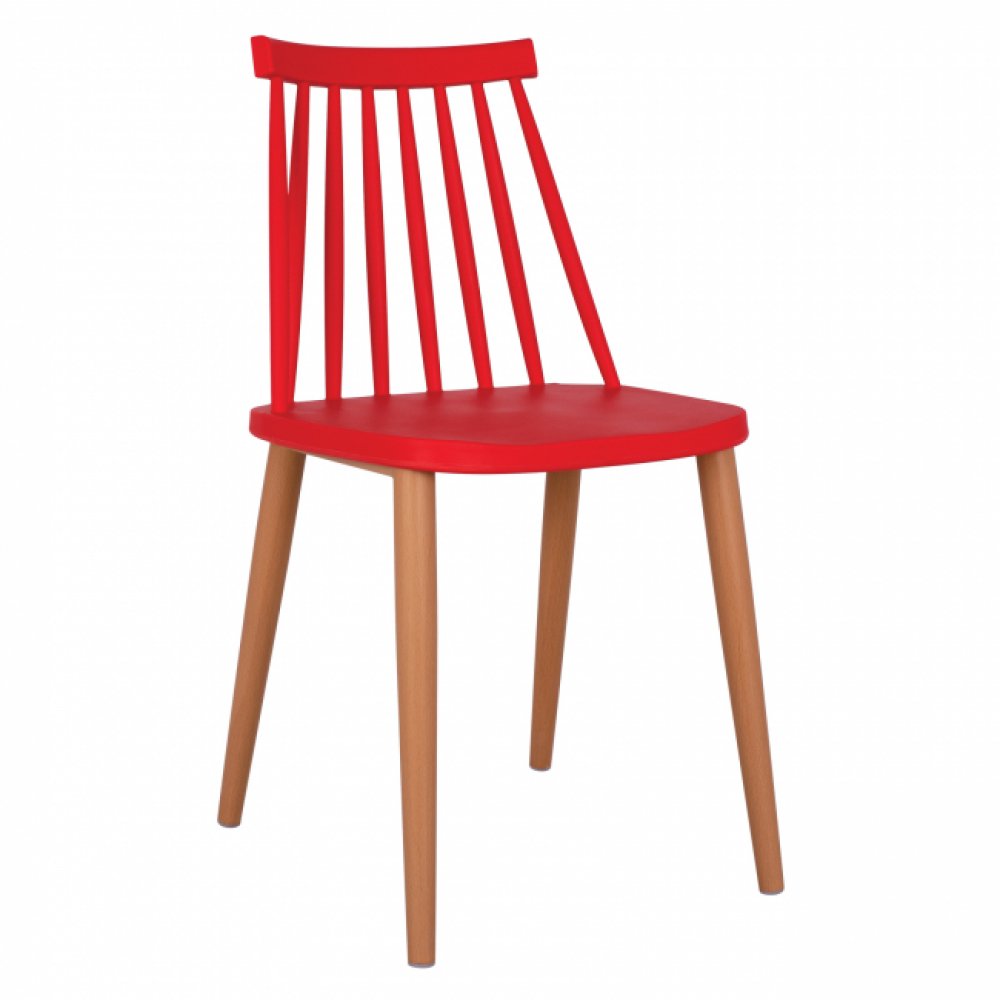 Modern dining chair VANESSA with polypropylene seat, in red