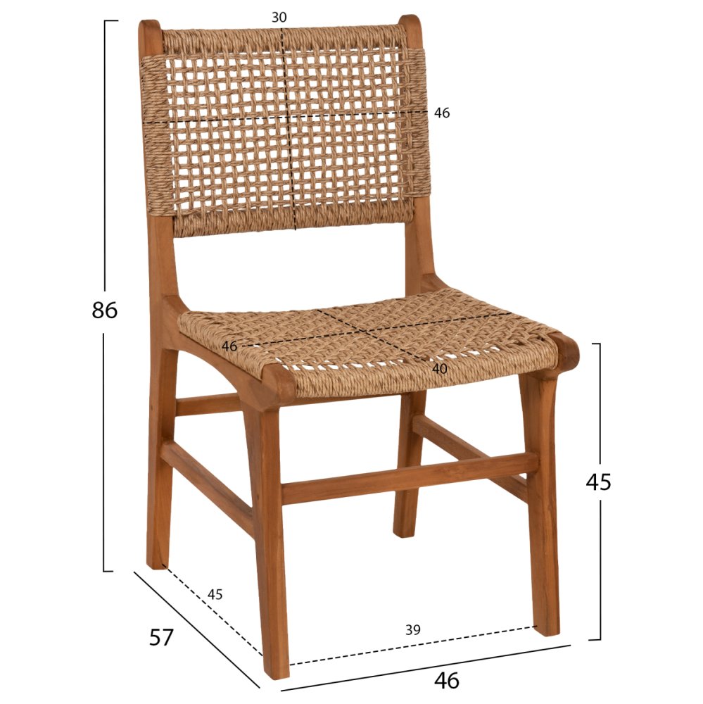 DINING CHAIR NESHA TEAK WOOD AND NATURAL RATTAN ROPE 46x57x86Hcm