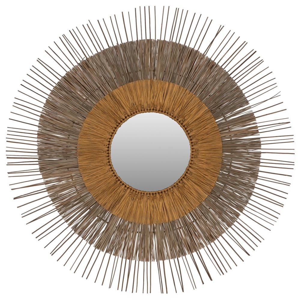 SPIEGEL MIT RAHMEN MENDONG GRASS Φ105cm IN DER FARBE NATÜRLICHES GOLD