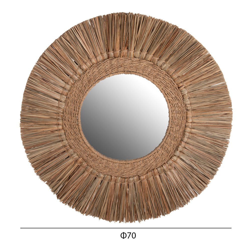 WANDSPIEGEL RUND MENDONG-GRASRAHMEN IN NATÜRLICHER FARBE Φ70cm