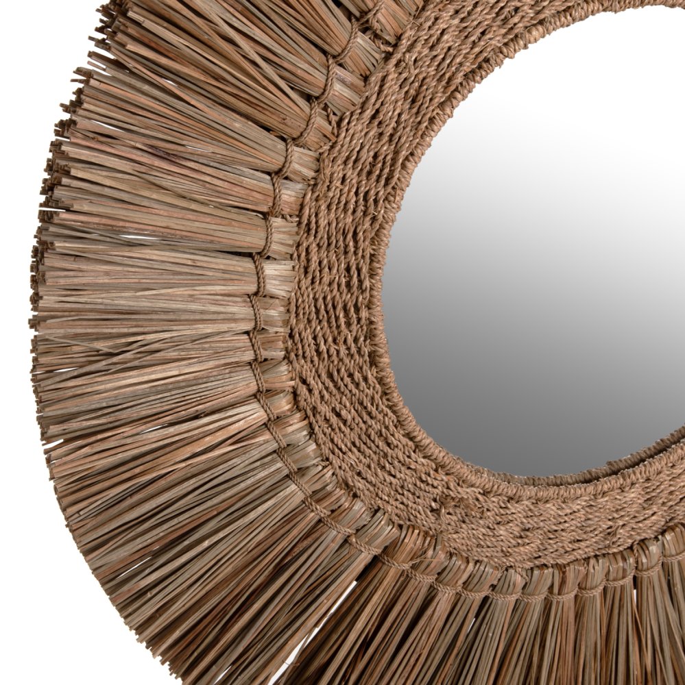 WANDSPIEGEL RUND MENDONG-GRASRAHMEN IN NATÜRLICHER FARBE Φ70cm
