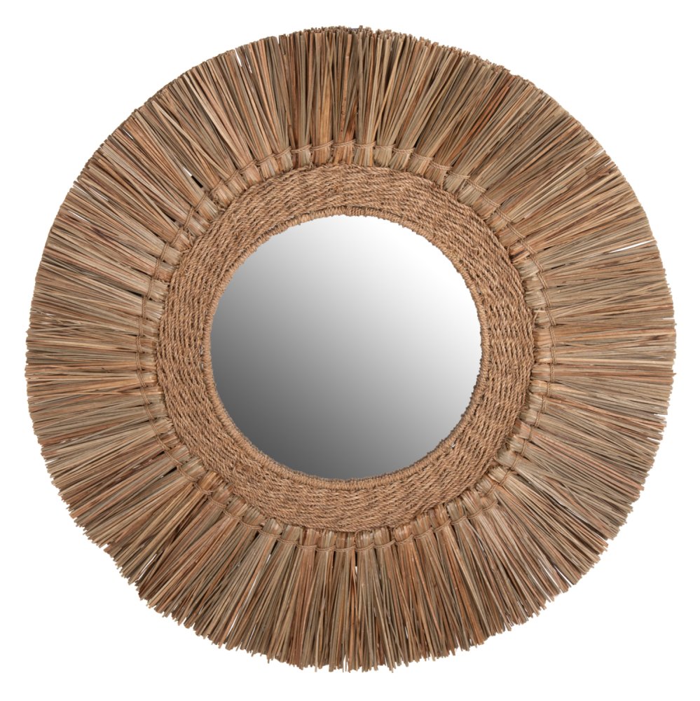 WANDSPIEGEL RUND MENDONG-GRASRAHMEN IN NATÜRLICHER FARBE Φ70cm