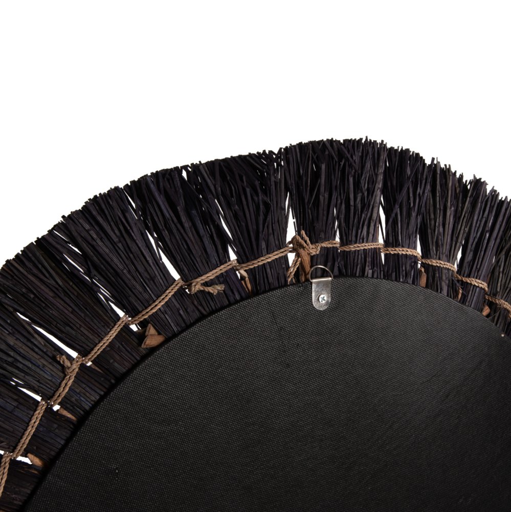 WALL MIRROR ROUND MENDONG GRASS FRAME IN BLACK&NATURAL COLOR Φ70cm