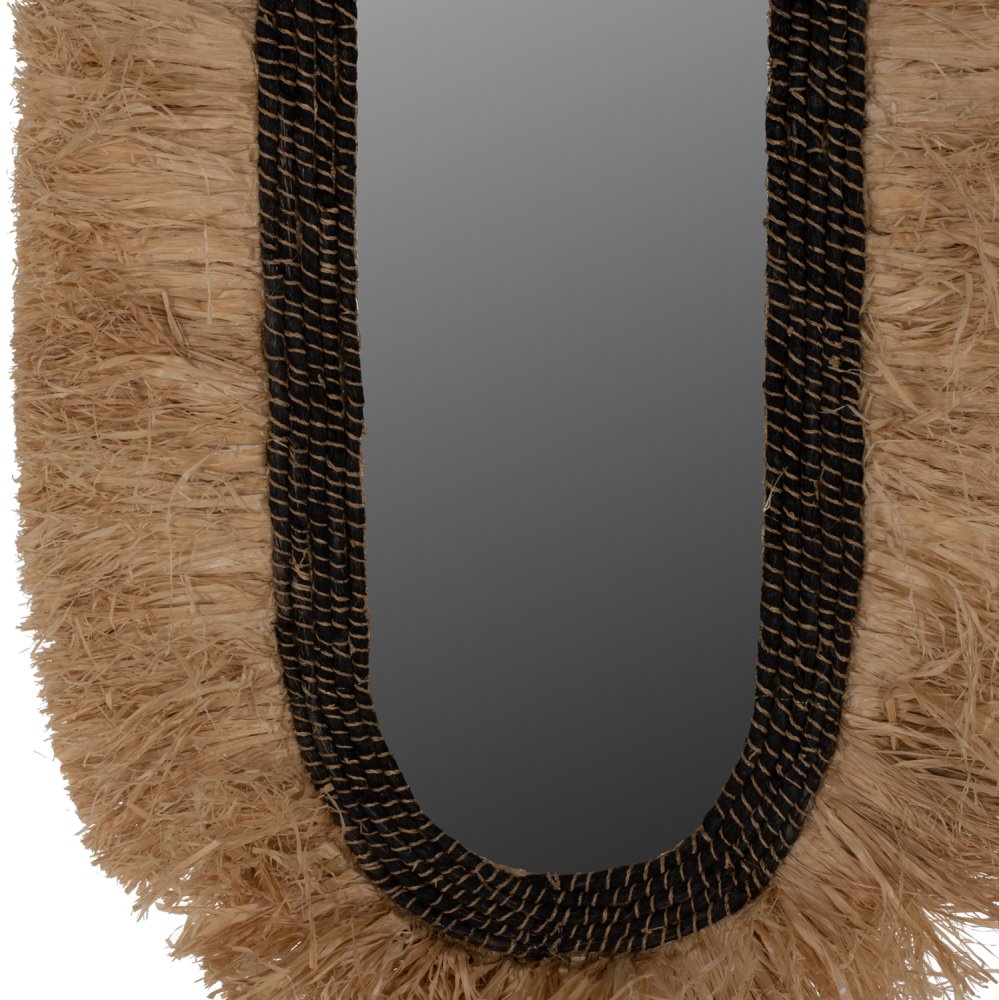 WANDSPIEGEL OVAL AUS SISALFASERN IN NATÜRLICHEN UND SCHWARZEN ABACA-FASERN 55x4x90Hcm