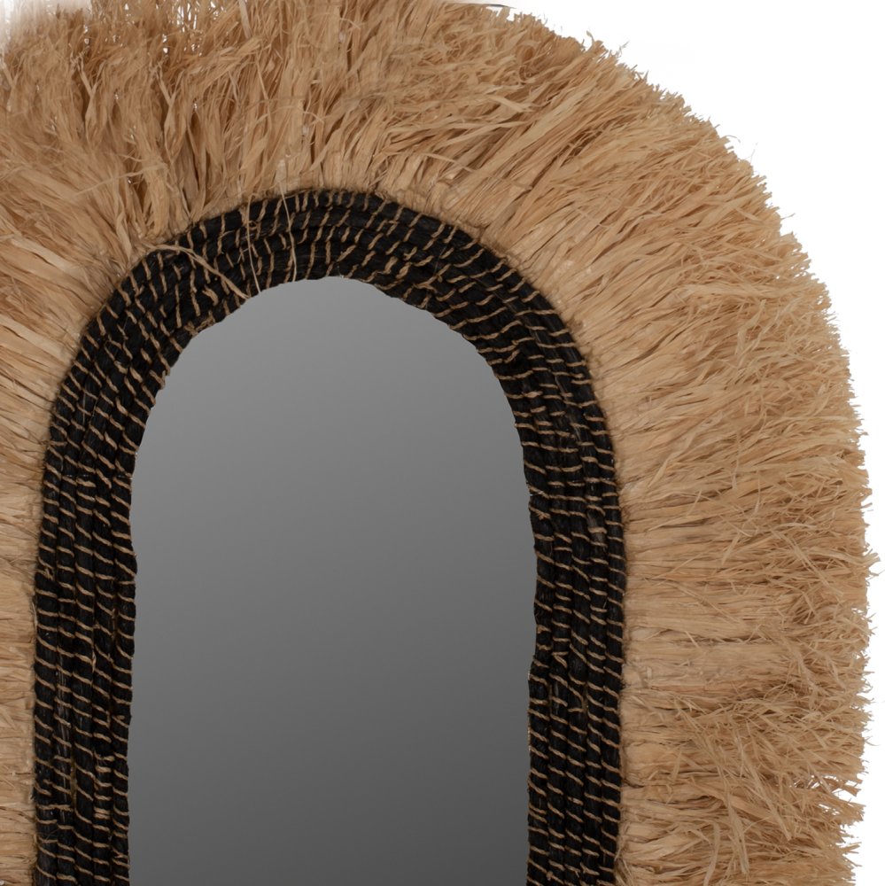 WANDSPIEGEL OVAL AUS SISALFASERN IN NATÜRLICHEN UND SCHWARZEN ABACA-FASERN 55x4x90Hcm