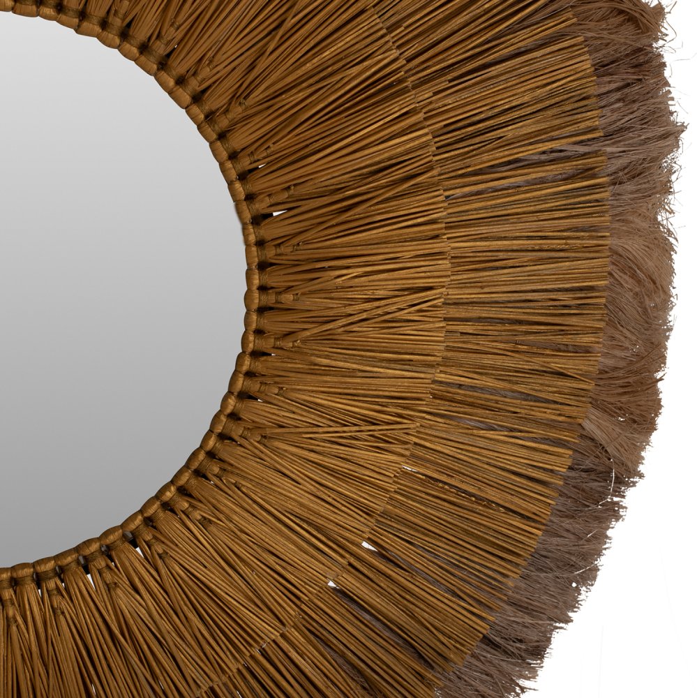 WANDSPIEGEL RUND MENDONG-GRAS UND ABACA-FASERN IN NATUR & GOLD 80x4x80Hcm