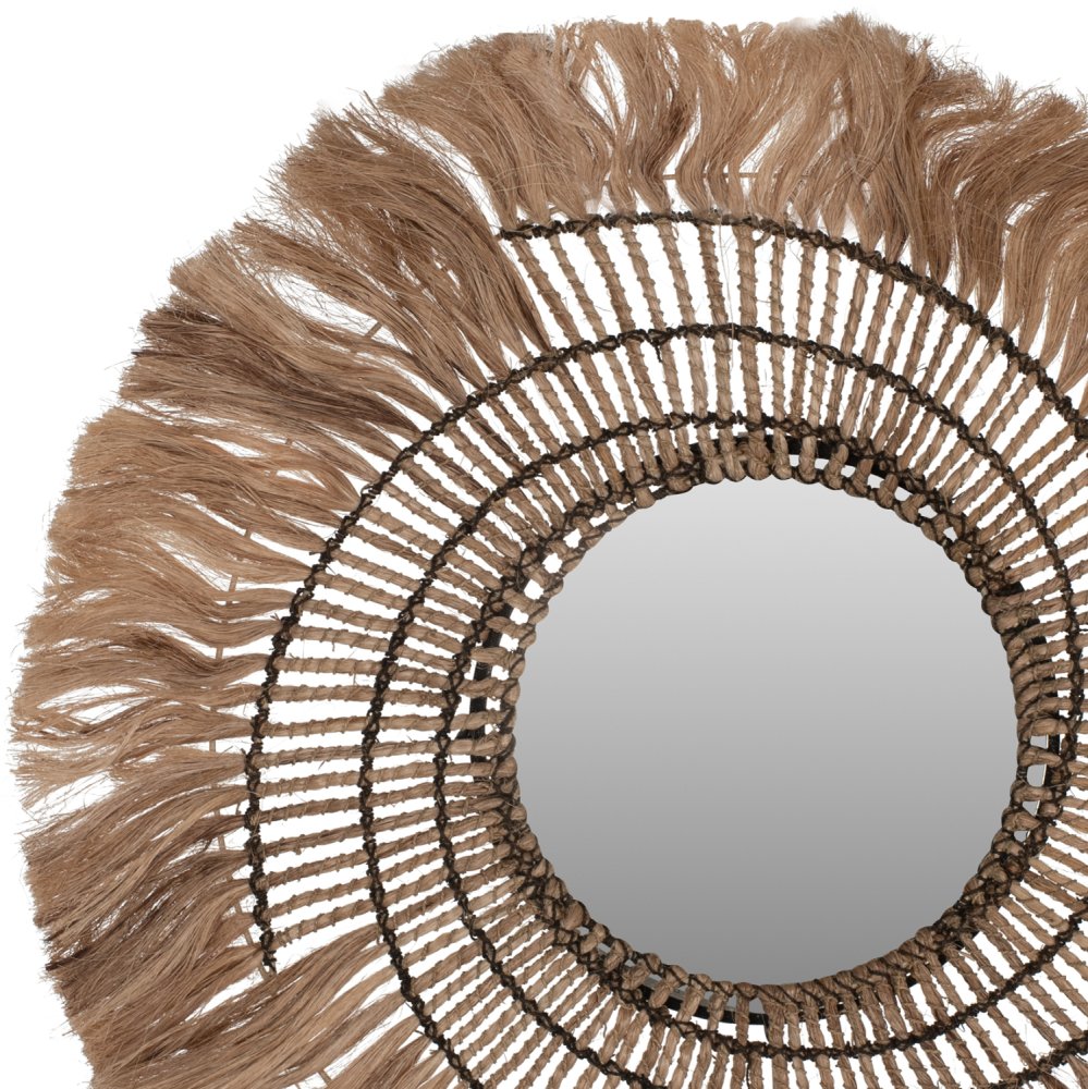RUNDER WANDSPIEGEL AUS ABACA-FASERN IN NATUR & SCHWARZEM SEIL 80x4x80cm