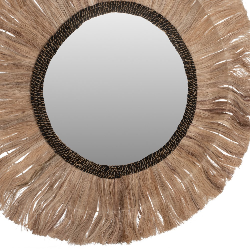 SPIEGEL RUND MIT ABACA-FASERNRAHMEN NATURSCHWARZ FARBE Φ100cm