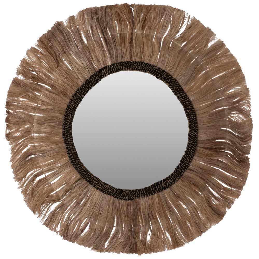 SPIEGEL RUND MIT ABACA-FASERNRAHMEN NATURSCHWARZ FARBE Φ100cm