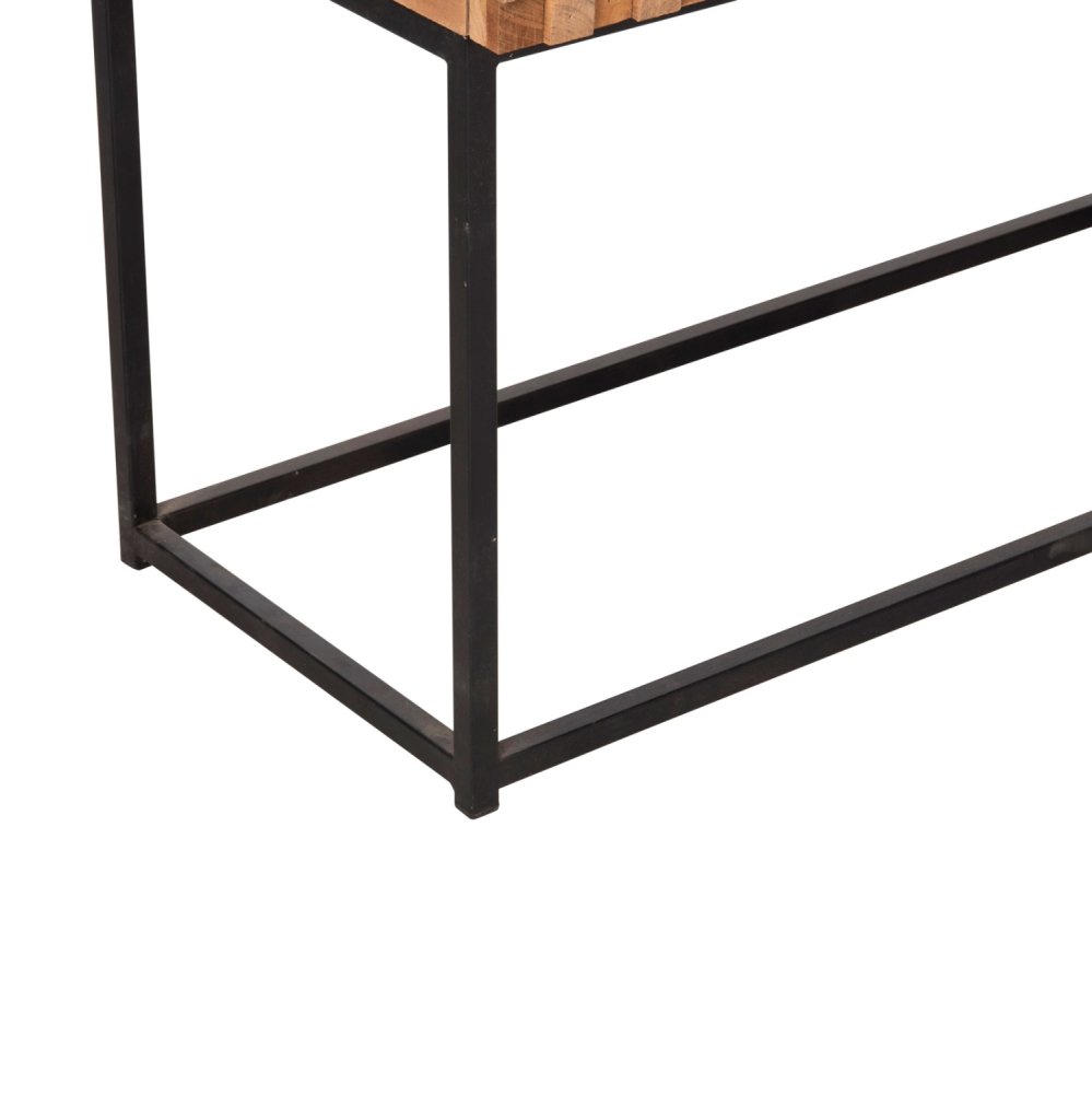 CONSOLE WITH DRAWERS JORDI TEAK WOOD IN NATURAL-BLACK METAL BASE 180x43x79Hcm