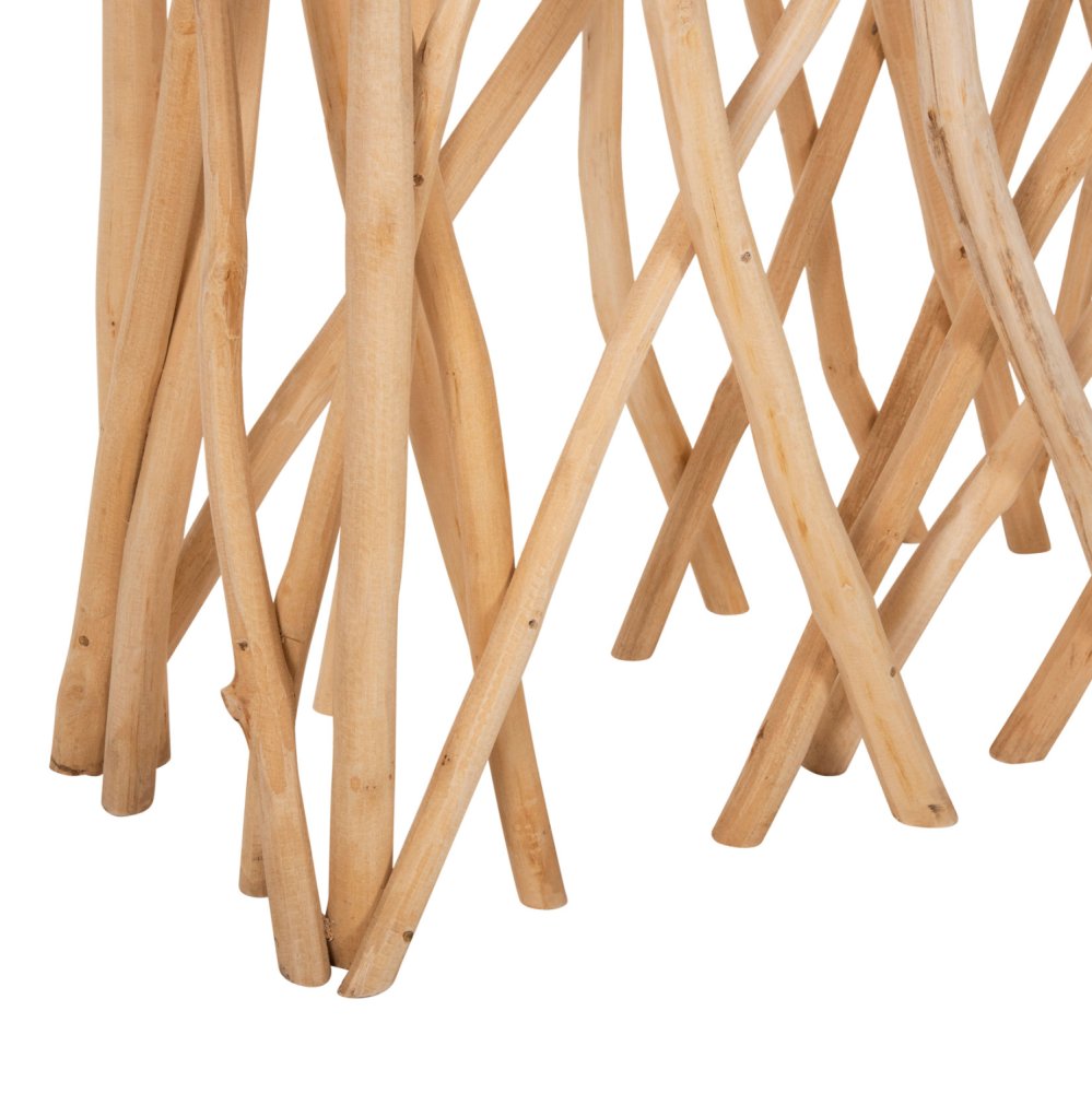 KRANT-KONSOLE IN TEAK-ZWEIGEN IM RUSTIKALEN STIL & 3 cm. OBERFLÄCHE 121X36X75 cm