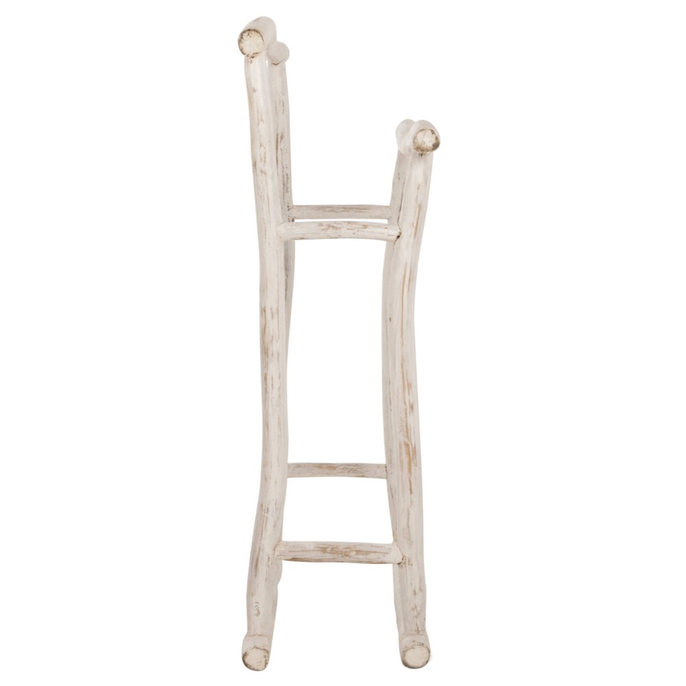 HANDTUCH HÄNGER AUS TEAK ÄSTEN IN WEIß PATINA 90x28x77-91Hcm