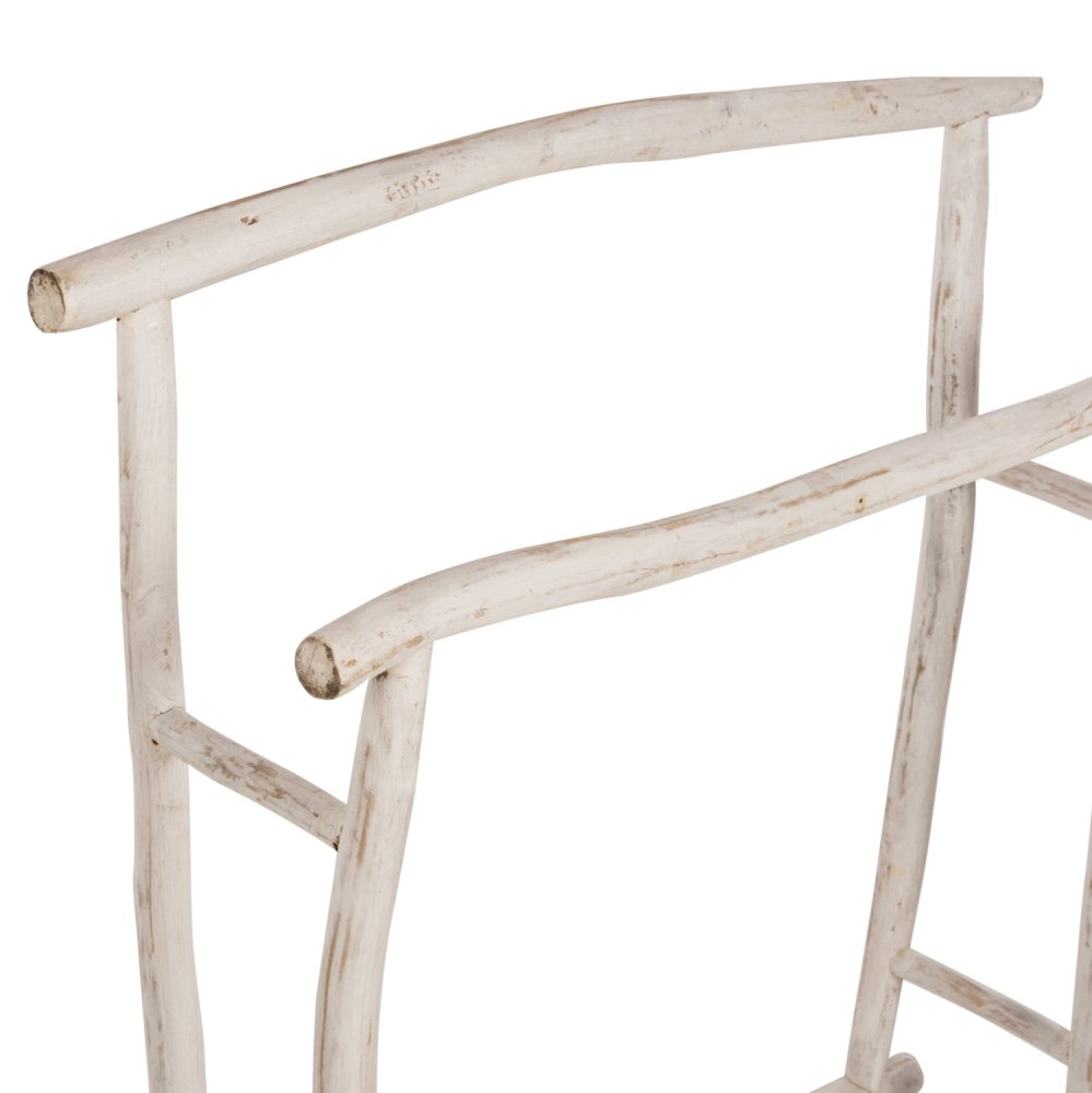 HANDTUCH HÄNGER AUS TEAK ÄSTEN IN WEIß PATINA 90x28x77-91Hcm