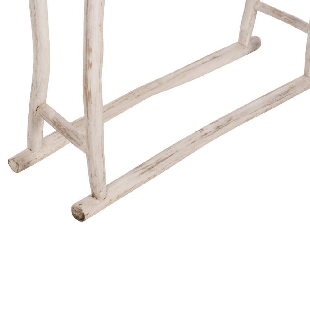 HANDTUCH HÄNGER AUS TEAK ÄSTEN IN WEIß PATINA 90x28x77-91Hcm