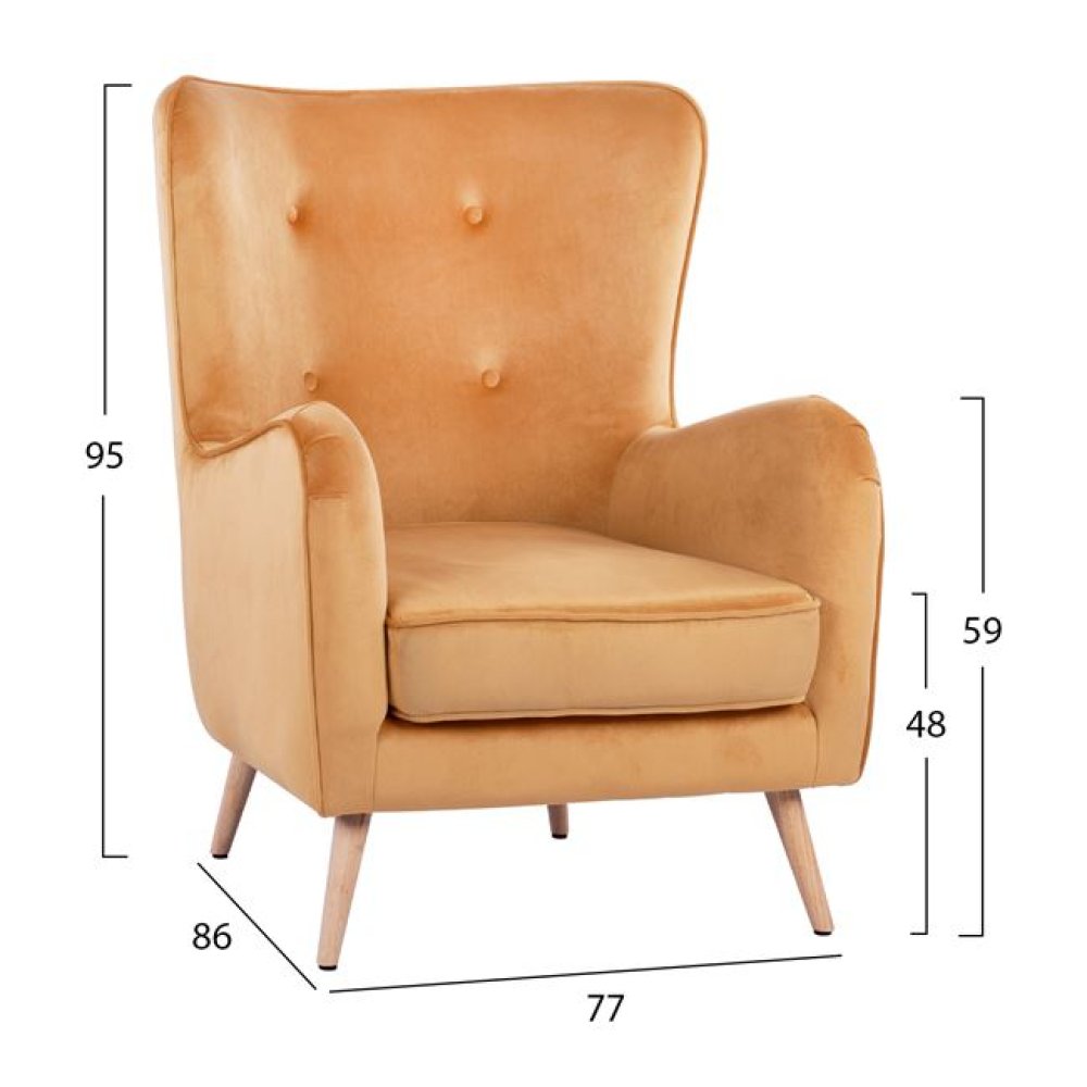 Ohrensessel MARTA aus Samt in Farbe Gold