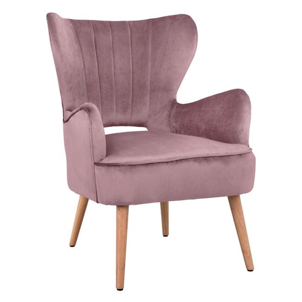 Wing chair MYLIE made of velvet in Rosé color