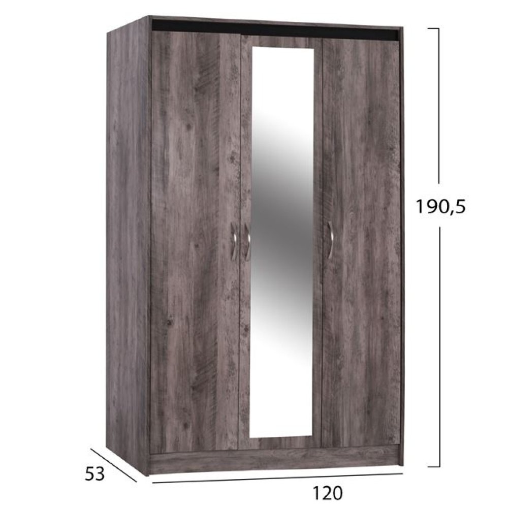 Wardrobe Jacintha 3 doors with mirror 120 x 53 x 190.5 cm