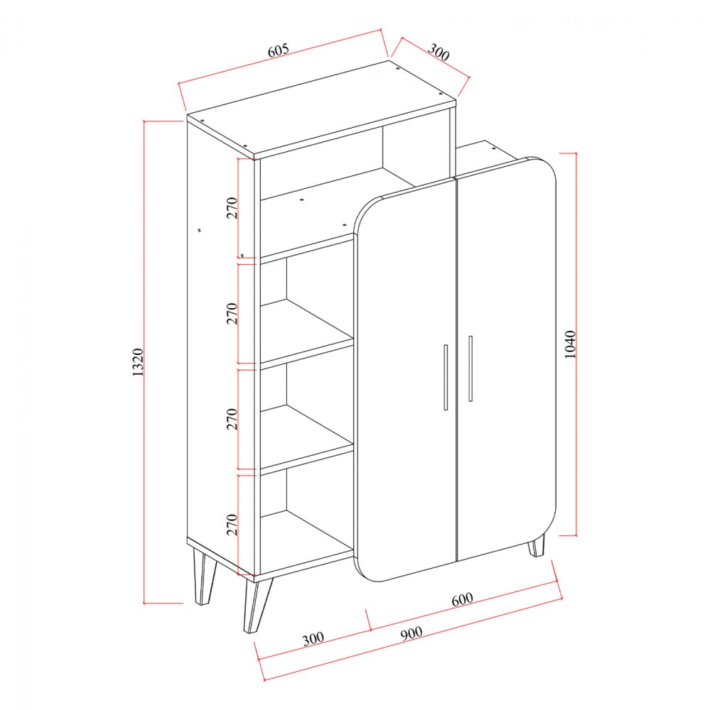 SCHRANK MIT MELAMINREGAL JARED WEISS WALNUSS 90x30x132H cm.