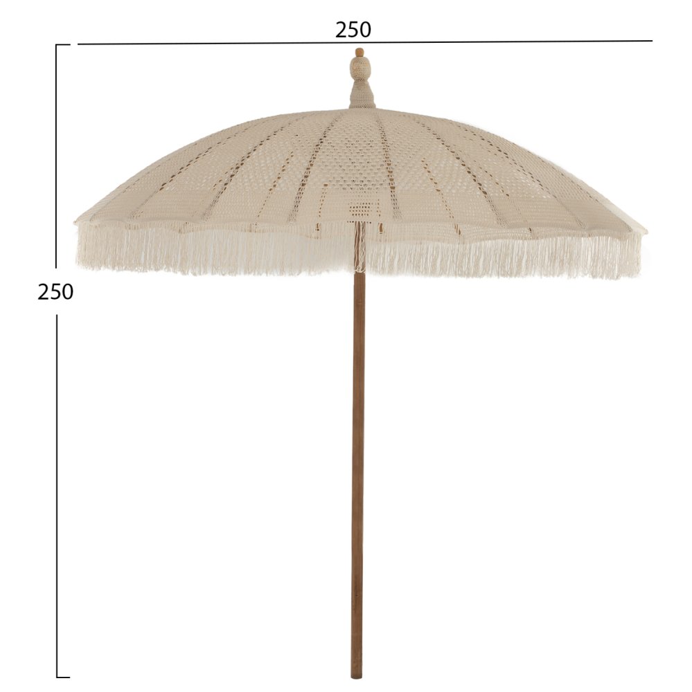 Parasol with ecru macrame φ250 cm in beige
